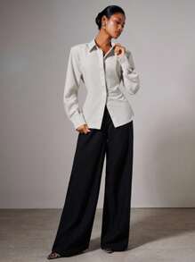 COSMINA 秋季女装 1 件女士优雅垫肩修身腰长袖衬衫，秋冬，商务休闲女装，女士办公室服装，女士教师服装 - 杏色 - 查看 4