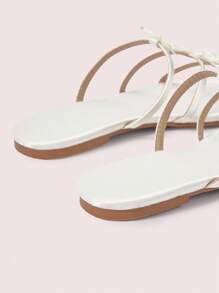 CUCCOO DOLLMOD Women's Satin Bow Detail French Romantic Summer Date Vacation Round Toe Flat Sandals, White - White - View 8