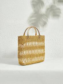 SHECARRY 时尚简约假日编织大容量女士手提包 - 金色 - 查看 2