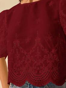 CAJUNI Áo crop top ren khoét vai đơn giản cho kỳ nghỉ của phụ nữ - Màu Đỏ Sâu - Xem 9