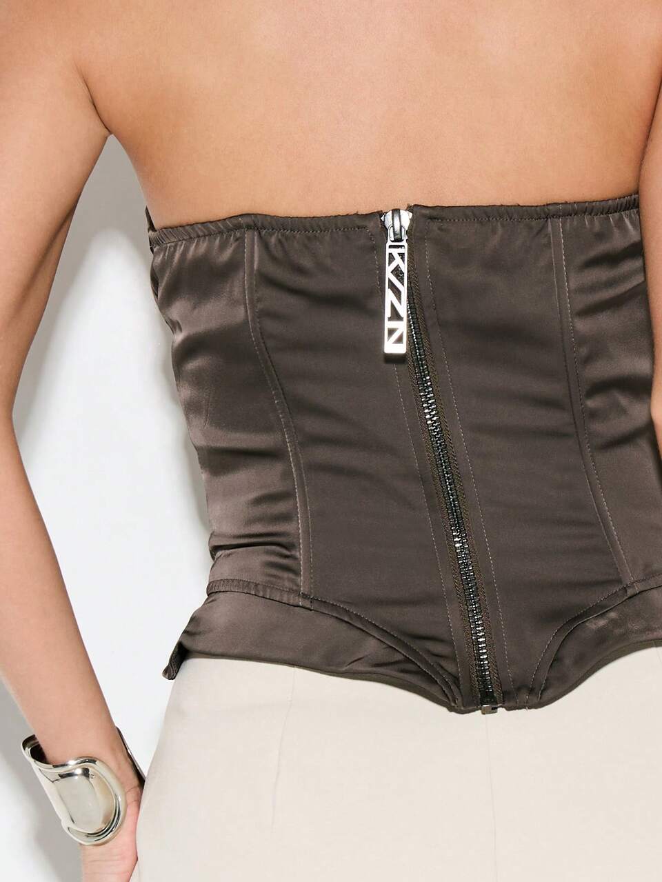 KIZN Structured Satin Corset Top With Boned Bustier Design