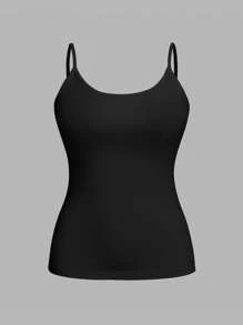 SHEIN CURVE+ 4pcs/Set Plus Size Women Plain Casual Camisole/Spaghetti Strap Tank Tops,Valentine Day - Multicolor - View 3