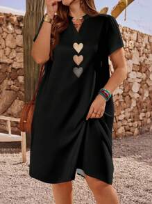 EMERY ROSE 女士心形印花短袖夏季休闲度假连衣裙，送给母亲的礼物，夏季假期，女士度假服装 - 彩色 - 查看 6