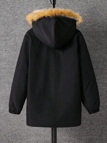 SHEIN Tween-Jungen Lässiger College-Stil, bequem und modisch, praktische Kapuzenjacke aus weichem Fleecestoff mit mehreren Taschen, geeignet für Herbst und Winter, geeignet für den Alltag, zum Spielen im Freien, in der Schule, für Straßenfotografie, Partys und zu Hause.