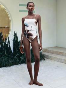 Maija 女士花卉印花侧抽绳连体泳衣，度假装 - 彩色 - 查看 3