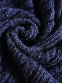 SHEIN EZwear 拼色V领长袖宽松休闲大码毛衣 - 寶藍色 - 查看 13