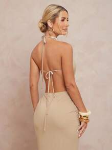 Lumalex 女款长款褶饰露背系带连衣裙 - 棕色 - 查看 3