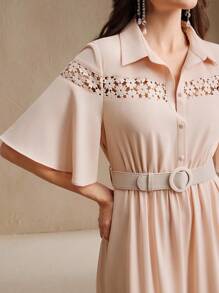 Anewsta Váy thiết kế ren khoét sâu độc đáo mùa hè dành cho nữ - Màu be - Xem 2