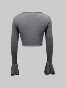 1 件女式纯色长袖 T 恤，休闲时尚基本款上衣，适合日常穿着