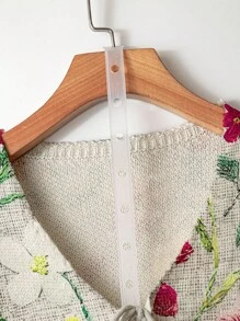 SHEIN Clasi 大码女式3D立体花朵图案前系带蝴蝶结长袖宽松针织开衫，秋冬款 - 杏色 - 查看 5