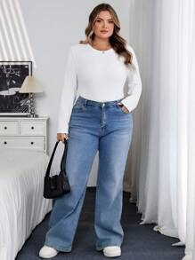 SHEIN CURVE+ Curve Plus Size/Autumn Clothes /Fall Women Clothes/Winter Clothes For Women/Winter ClothesPlus Size Casual Long Sleeve Basic T-Shirt, Fall 2025 Back To School Collection