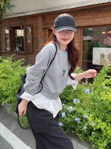 DAZY Sudadera holgada casual de manga larga y hombros caídos para mujer