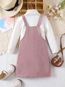 Elladie kids 年轻女孩简约百搭吊带连衣裙，秋冬 - 粉色 - 查看 2