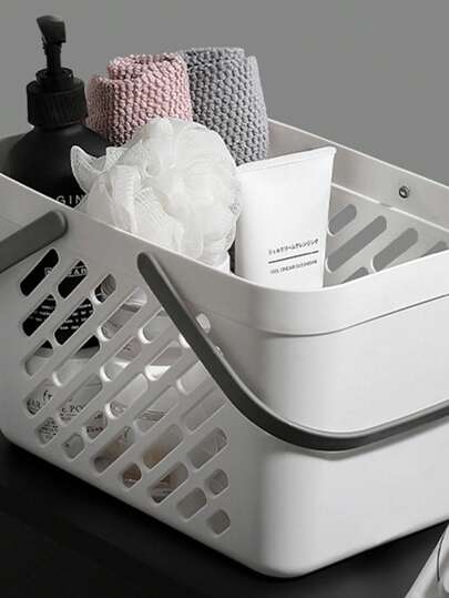 SHEIN سلة اليد للحمام سلة تخزين الحمام منظم الأمتعة رف التوابل منظم رف تخزين ورق التواليت سلة تخزين، رف تصريف المطبخ الرمادي البلاستيكي الأبيض