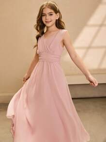 优雅飘逸的雪纺无袖连衣裙，适合花童，适合婚礼、万圣节、返校、毕业典礼、表演、庆典、生日派对