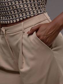 MUSERA 低腰修身长款短裤，配有腰带环细节，夏季可爱度假风，90年代优雅秋季返校季时尚休闲复活节 - 卡其色 - 查看 6