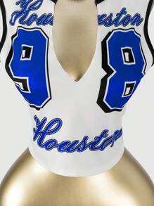 SHEIN SXY Áo ba lỗ in họa tiết đường phố không tay gợi cảm, mùa xuân/hè - Màu xanh lam - Xem 6