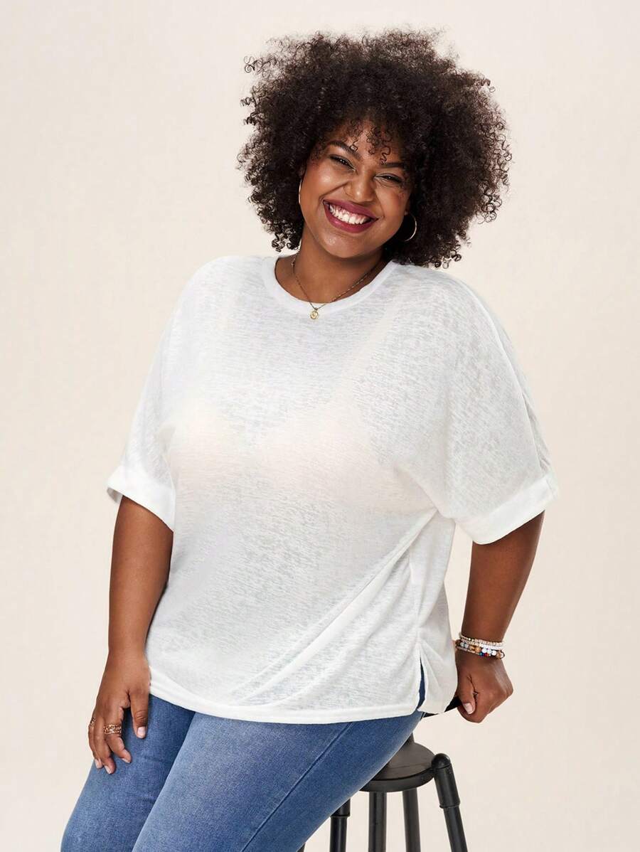 Comfylo 夏季寬鬆基礎短袖大尺碼T恤，家居和戶外休閒服 - 白色 - 查看 1