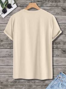 Manfinity Homme Áo thun nam cổ tròn tay ngắn in hình lá cờ Hoa Kỳ, đa năng cho mùa hè - Màu Khaki - Xem 3