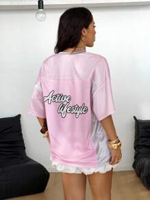 Coolane 女士春夏节日外出街头服饰复古透气网眼数字图案棒球服红色球衣 - 粉色 - 查看 6