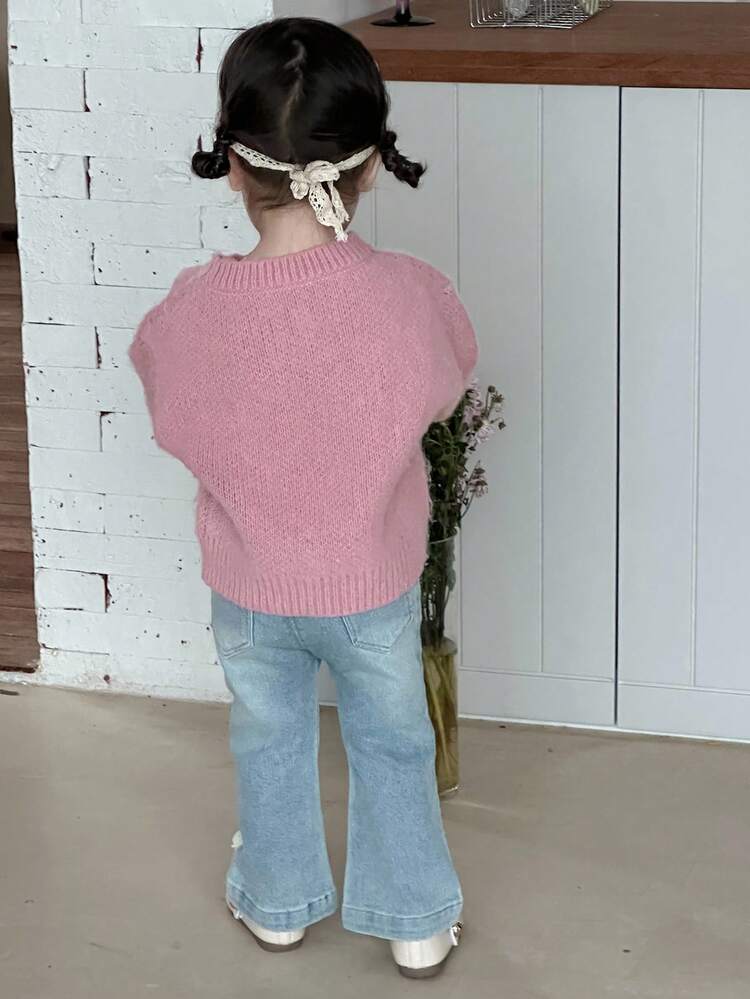 Baby Girl Casual Slogan Graphic Oversized Loose Pullover Sweater, Autumn/Winter Toddler Girls Clothes