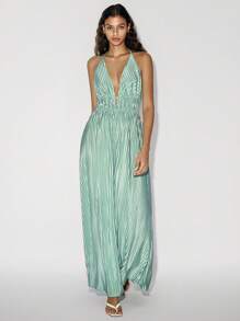 Lumivelle 女士褶裥圆领系带蝴蝶结连衣裙 - 薄荷綠 - 查看 6