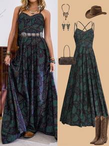 LanaWest Women's Bohemian Vacation Style Exotic Printed Long Maxi Dress - Multicolor - View 1