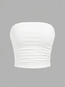 SHEIN Teen Girl Comfortable Simple Loose Contrast Elastic Waist Stripe Printed Wide-Leg Pants White Tube Top Blue Stripe Cropped Long Sleeve Shirt 3 Pieces Set - Blue and White - View 13