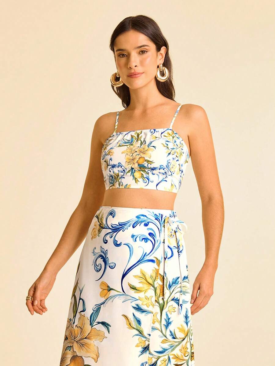 CAJUNI Débardeur à nœud pour femme - Motif citron décontracté de villégiature - Multicolore - Voir 1