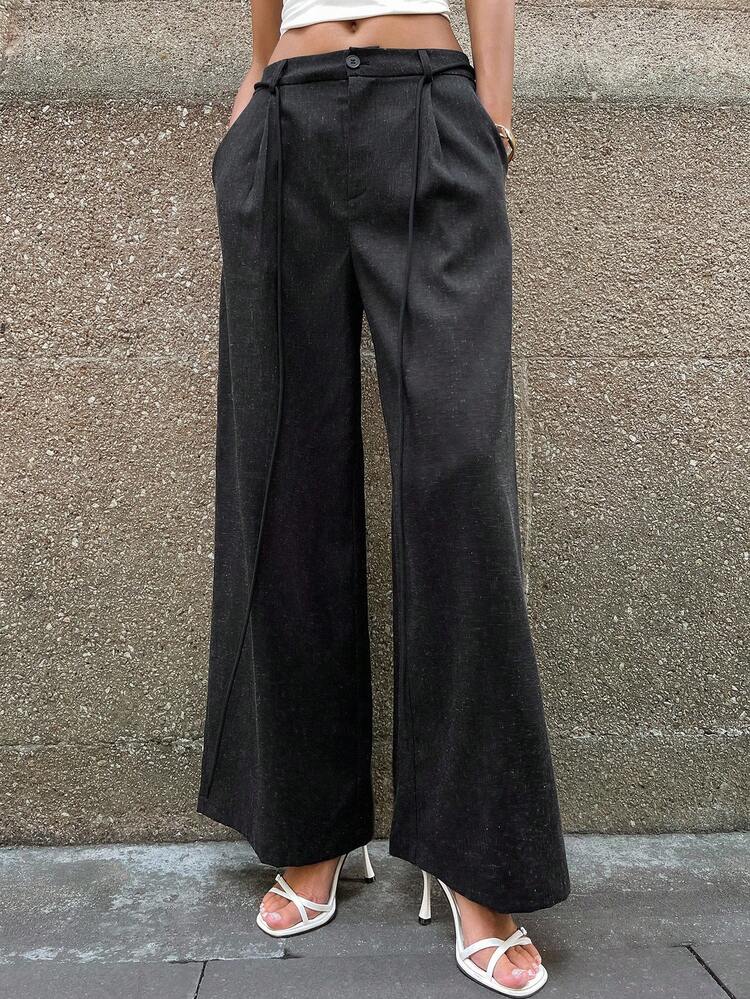 Women's Wide-Leg Button Front Pants, Solid Color