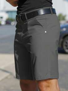 Manfinity Mode Men's Solid Color Simple Slim Fit Stylish Casual Shorts, Valentine's Day Shorts - Dark Grey - View 4