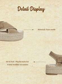 Styleloop Damen Geflecht Seil Plateau Keilsandalen, Urlaubsstil BOHO Chic Retro Amerikanisch Western Musik Festival Party Outfit - Khaki - Übersicht 9