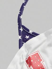 ROMWE J-Fashion 大码女式复古美国国旗和星星印花露背无袖上衣 - 白色 - 查看 4