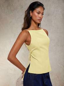 COSMINA 女式纯色露背侧系带背心 - 黃色 - 查看 2