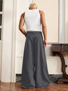 SWAVVY Pantalones rectos casuales sueltos de hombre tejidos de unicolor, otoño - Gris - Ver 2