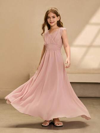 Robe élégante fluide en mousseline sans manches pour demoiselles d'honneur, convenant pour les mariages, Halloween, la rentrée scolaire, les remises de diplômes, les performances, les galas, les fêtes d'anniversaire