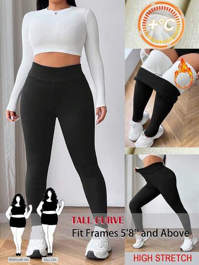 SHEIN Tall CURVE 大码女士高腰加厚保暖紧身裤，适合秋冬季保暖