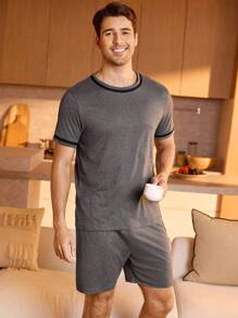 Manfinity Underwear&Sleepwear Basics Men Contrast Trim PJ Set / Pajama Set - Dark Grey - View 5