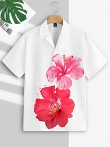 Genlund 休闲时尚热带植物花卉数码印花修身衬衫，常规肩部短袖营领，是夏季海滩、城市度假、约会聚会的必备单品，适合情侣、家庭搭配，也是送给男友的绝佳礼物。衬衫、男士度假衬衫、男士花卉衬衫、男士夏威夷衬衫，假日必备。 - 白色 - 查看 3