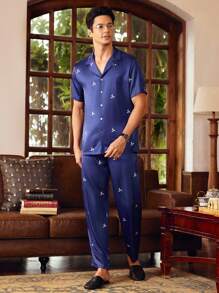 EverLounge Men's Geometric Print Short Sleeve Pants Home Casual Pajama Set - Multicolor - View 4