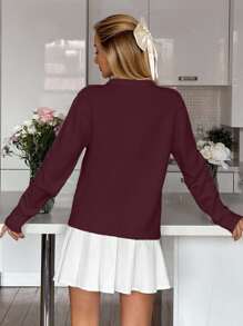 EURMUSE Drop Shoulder Cardigan With Gold Buttons Elegant - Burgundy - View 2