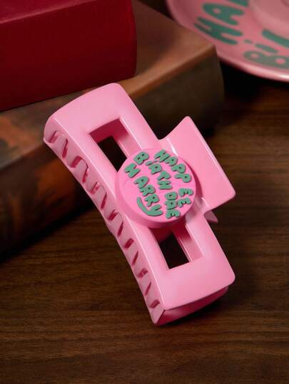 HARRY POTTER X SHEIN Fashionable Versatile Square Pink Big Hairgrip, Can Clip More Hair, Inspired By Birthday Cake