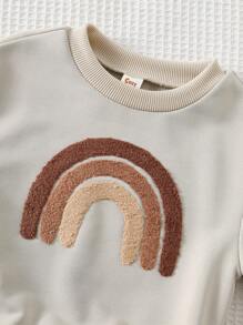 Cozy Pixies 两件套女童彩虹图案针织柔软圆领长袖卫衣和松紧腰裤，舒适百搭时尚休闲基础款套装，适合室内、室外、休闲、滑雪、返校、日常穿着、运动、玩耍、派对、节日、万圣节、圣诞节、新年、情人节、复活节、旅行等各种场合。