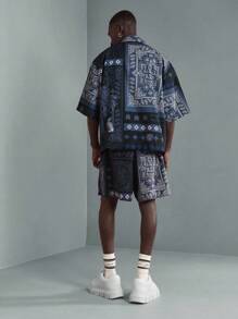 SUMWON Designer Bandana Print Short Sleeve Shirt And Shorts Set Casual Summer Beach Holiday Festival Wear Urban Street Style Matching Two-Piece Set - Navy Blue - View 2