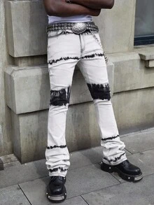 ROMWE MEN Street Life Quần Jeans Nam Ống Loe Túi Nhiều Lớp Giặt Cũ - Xám - Xem 4