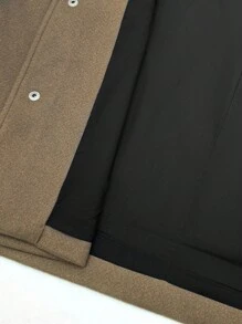 Manfinity Dauomo Men's Solid Color Pocket Front Button Casual Long Sleeve Shacket, Fall - Brown - View 4