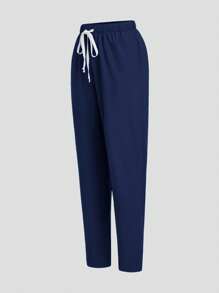 TaskEZ Uniform Set: V-Neck Short Sleeve Tailored Blouse And Drawstring Straight Leg Casual Pants, Scrub Sets