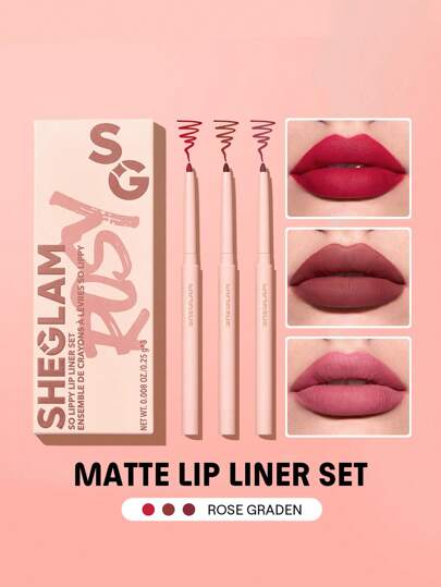 SHEGLAM So Lippy-Juego De Delineadores De Labios Rose Garden, 3 Unidades, De Color Rojo Mate Suave, De Gran PigmentacióN, FáCil De Usar, Suave Y Sedoso, Para Contorno, Maquillaje De Labios, Oferta De , Regalo De Navidad, Delineador De Labios Rosa Y Rojo Lip Combo Marca Belleza Maquillaje Maquullaje CosméTica Para Mujeres NiñAs Perfecto Para Invierno Primavera Ideal Para Y2K Elegante Moda Adecuado Para CumpleañOs Regalo Fiesta Listo Mejor Color