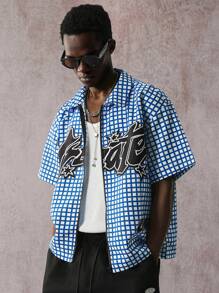 PAVTROS Manfinity Streetrush Men's Summer Letter & Plaid Print Zipper Front Casual Shirt - Multicolor - View 3