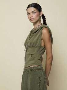 COUREZ 无袖连帽衫上衣 / Y2K 度假穿搭 女装 夏季外出穿搭 可爱 - 綠色 - 查看 4